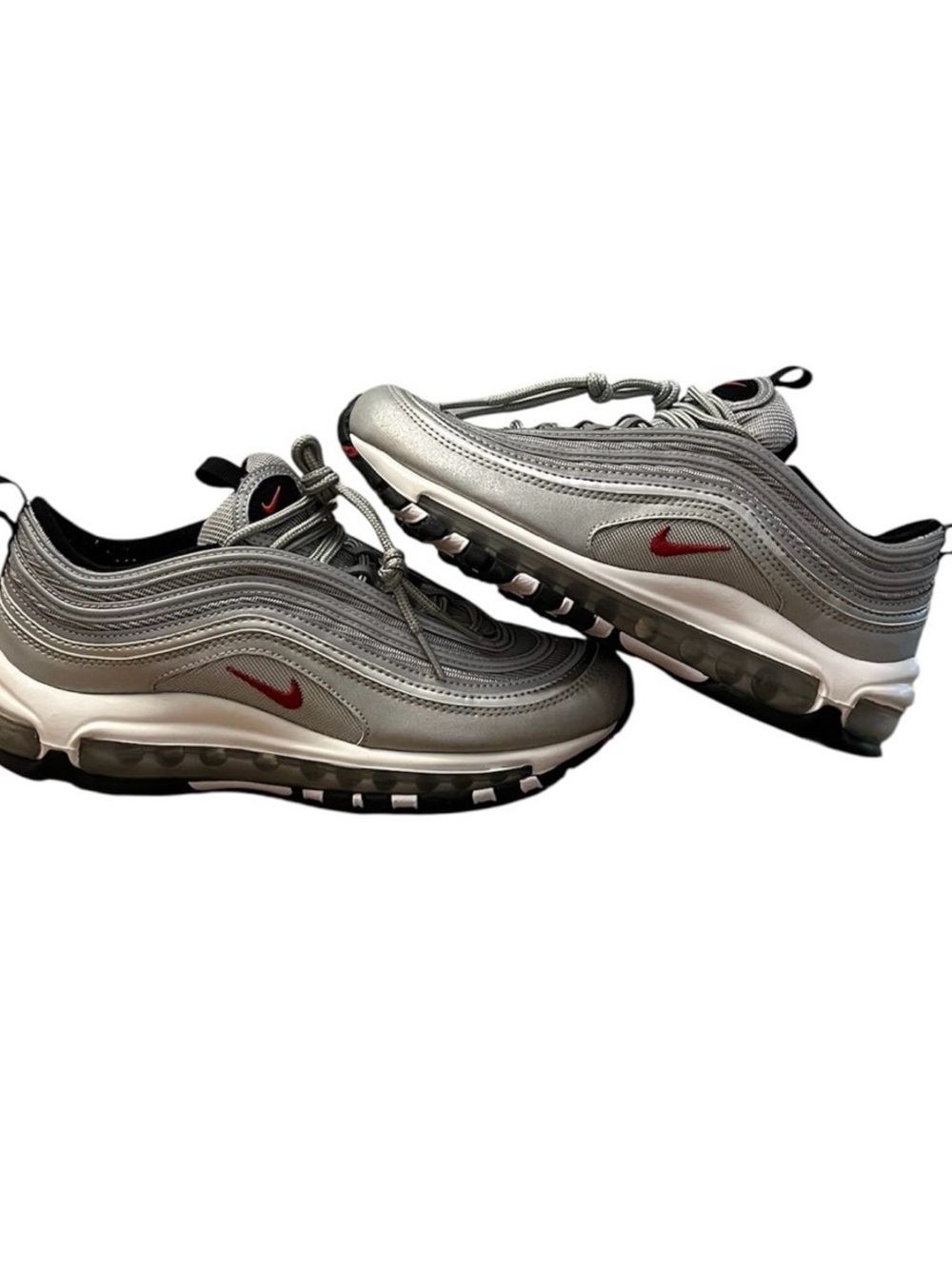 Nike Men’s Air Max 97 Sneakers - Silver with Red Swoosh